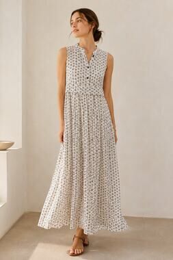 Creatures of Comfort 100% Silk Sleeveless Maxi Dress Geometric Print XS Made USA